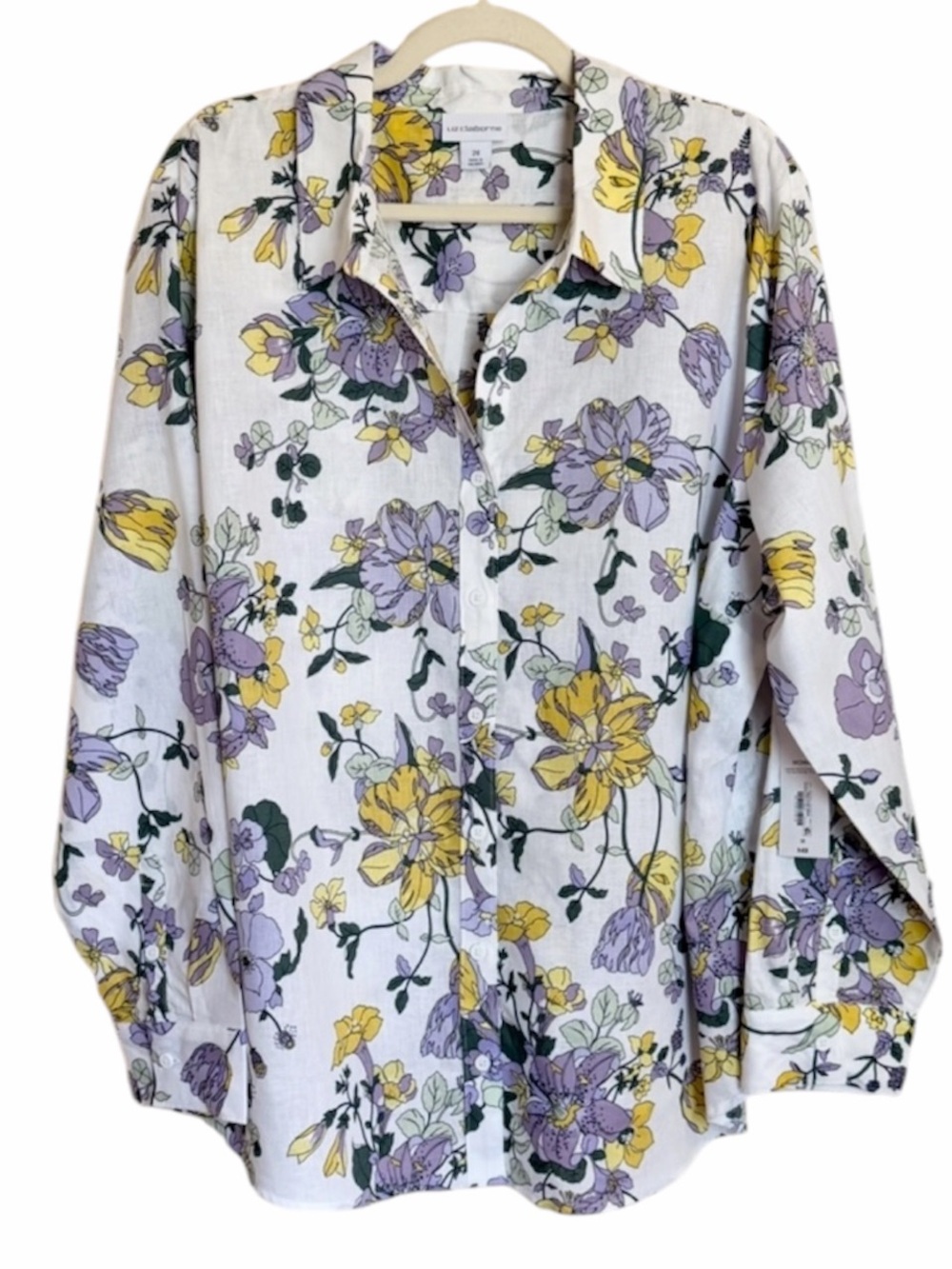 Liz Claiborne Floral Linen Cotton Blend Button Up Shirt. Size 2X. NWT